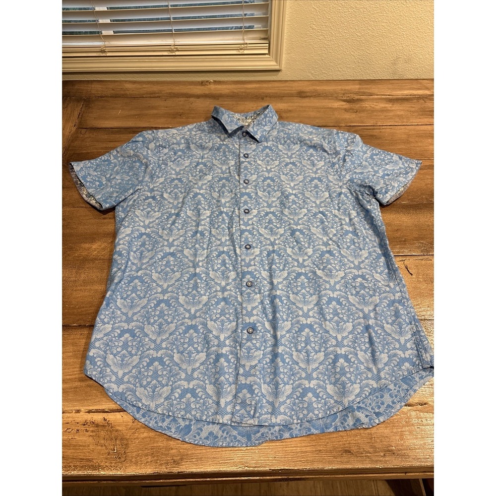 Robert Graham Classic Fit Button Up Short Sleeve Floral‎ Blue Mens Large